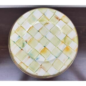 MACKENZIE-CHILDS HTF RETIRED Parchment Check Enamel Dinner Plate 10"